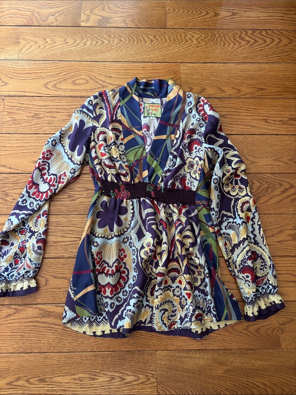 Johnny Was Navy Multicolor Paisley Floral V-Neck Blouse
